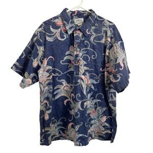 Vintage HRH Collection Hawaiian 1/2 Button‑Up Floral Shirt – Blue – Men’s XXL